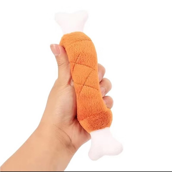 2 Pet Chew Toy Bone Chicken Leg Shaped Toy, Plush Dog Squeaky Toy - Picture 3 of 6